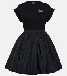 Мини-платье со сборками из хлопка Alexander Mcqueen, черный