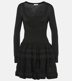 Кринолиновое мини-платье из смесовой шерсти Alaïa, черный