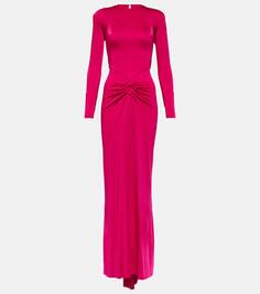 Платье макси из джерси со сборками Victoria Beckham, розовый