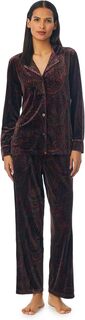 Длинный пижамный комплект с бархатным воротником с длинными рукавами LAUREN Ralph Lauren, цвет Wine Print