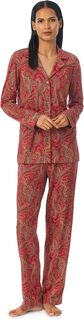 Вязаный длинный пижамный комплект с воротником-стойкой и длинными рукавами LAUREN Ralph Lauren, цвет Red Paisley