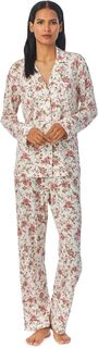 Вязаный длинный пижамный комплект с воротником-стойкой и длинными рукавами LAUREN Ralph Lauren, цвет Ivory Floral