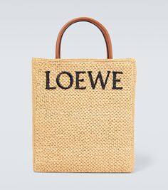 Сумка-тоут из рафии с логотипом Loewe, бежевый