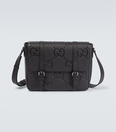 Кожаная сумка-мессенджер jumbo gg среднего размера Gucci, черный