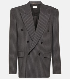 Шерстяной пиджак оверсайз в тонкую полоску Saint Laurent, серый