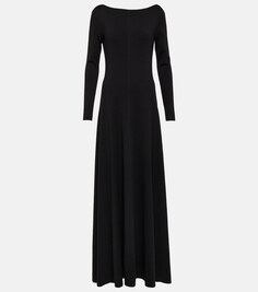 Шерстяное платье макси с открытой спиной Saint Laurent, черный