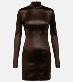 Атласное мини-платье с высоким воротником Dolce&amp;Gabbana, коричневый