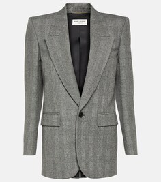 Однобортный шерстяной пиджак в клетку Saint Laurent, серый