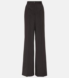 Широкие брюки из шерсти с высокой посадкой в тонкую полоску Dolce&amp;Gabbana, черный