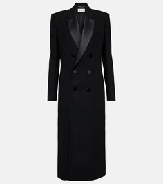 Двубортное пальто-смокинг из шерстяного крепа Saint Laurent, черный
