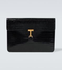 Портфель из кожи с эффектом крокодила Tom Ford, черный