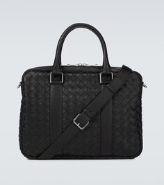 Классический портфель из кожи intrecciato среднего размера. Bottega Veneta, черный