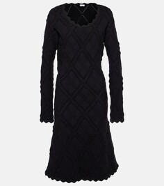 Платье миди из смесовой шерсти с фестонами Burberry, черный