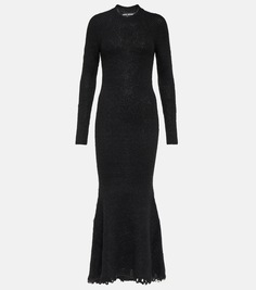 Платье макси из смесовой шерсти в рубчик Junya Watanabe, черный