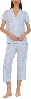 Пижамный комплект капри с короткими рукавами и вырезом на воротнике LAUREN Ralph Lauren, цвет Blue Floral