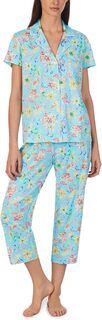 Пижамный комплект капри с короткими рукавами и вырезом на воротнике LAUREN Ralph Lauren, цвет Aqua Floral