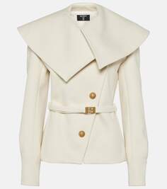 Асимметричное пальто из натуральной шерсти Balmain, белый