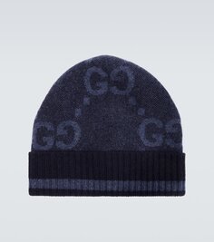 Кашемировая шапка с жаккардовым узором gg Gucci, синий