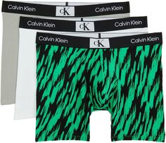 Комплект хлопковых трусов-боксеров 1996 года (3 шт.) Calvin Klein Underwear, цвет White/Authentic Grey/Tiger Print/Island Green