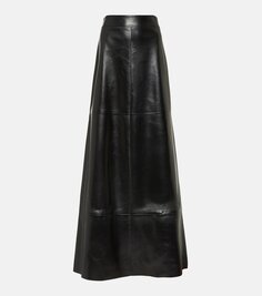 Кожаная юбка макси Saint Laurent, черный