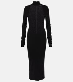 Платье миди из кружева шантильи и джерси Dolce&amp;Gabbana, черный