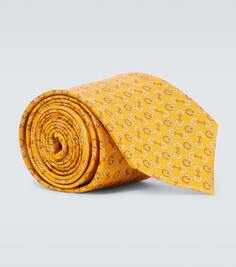 Шелковый галстук с уздечкой horsebit и переплетенным узором g Gucci, желтый