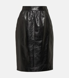 Кожаная юбка-карандаш Saint Laurent, черный