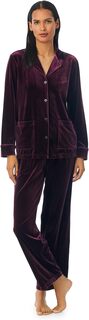 Длинный пижамный комплект с бархатным воротником с длинными рукавами LAUREN Ralph Lauren, цвет Burgundy
