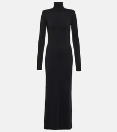 Шерстяное платье макси Saint Laurent, черный