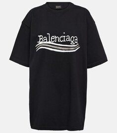 Футболка из хлопкового джерси с логотипом Balenciaga, черный