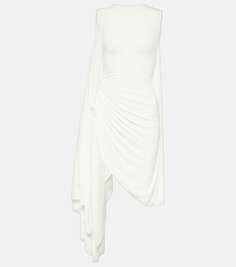 Асимметричное мини-платье из джерси с драпировкой Alaïa, белый