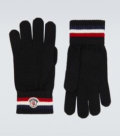 Перчатки из натуральной шерсти с логотипом Moncler, черный