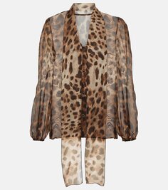 Блузка из шелкового шифона с леопардовым принтом Dolce&amp;Gabbana, мультиколор