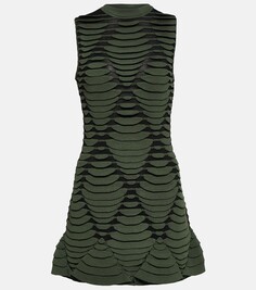 Трикотажное мини-платье со змеиным эффектом Alaïa, зеленый