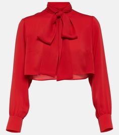Блузка из шелкового жоржета с бантом Gucci, красный