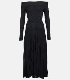 Платье миди из джерси с открытыми плечами Alaïa, черный