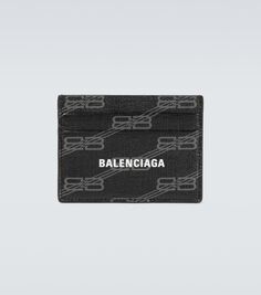 Кожаный картхолдер с логотипом Balenciaga, черный