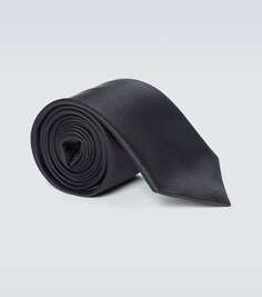 Шелковый галстук с вышивкой пчел Gucci, черный
