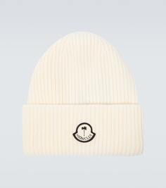 Шерстяная шапка в рубчик с логотипом x palm angels Moncler Genius, белый