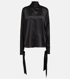 Шелковая атласная блузка Saint Laurent, черный