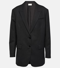 Однобортный пиджак из натуральной шерсти в тонкую полоску The Row, черный