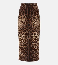 Шерстяная юбка-карандаш с леопардовым принтом Dolce&amp;Gabbana, мультиколор