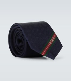 Жаккардовый шелковый галстук с двойной буквой g и конским битом Gucci, синий