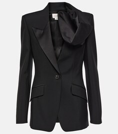 Шерстяной пиджак со сборками Alexander Mcqueen, черный