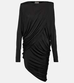 Мини-платье из джерси с драпировкой Saint Laurent, черный