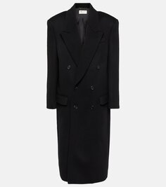 Двубортное пальто из натуральной шерсти Saint Laurent, черный
