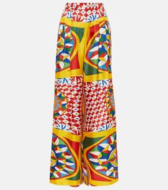 Широкие шелковые брюки carretto с высокой посадкой Dolce&amp;Gabbana, мультиколор