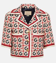 Укороченный твидовый пиджак в клетку Gucci, красный