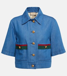 Джинсовая рубашка в полоску web Gucci, синий