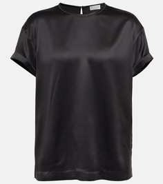 Украшенная футболка из шелкового атласа Brunello Cucinelli, черный